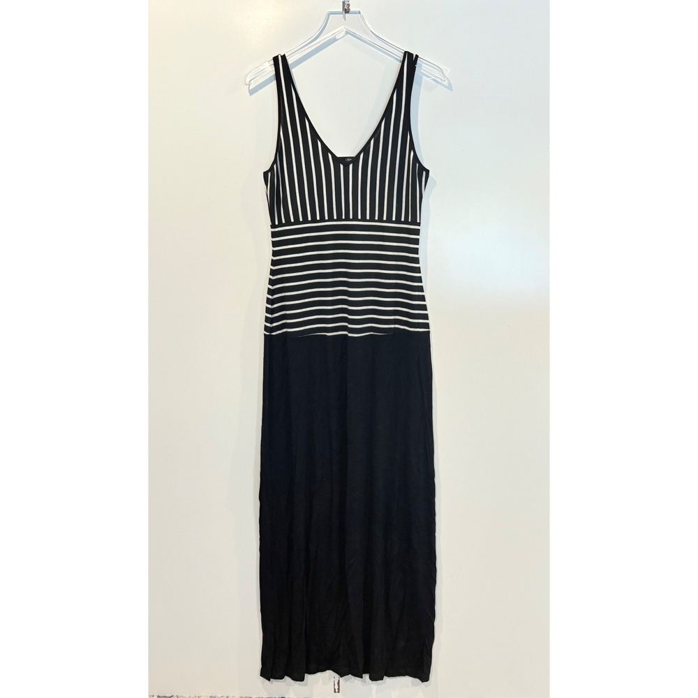 Sugarlips Black White Striped V-Neck Maxi Dress Knit Womens Size Medium